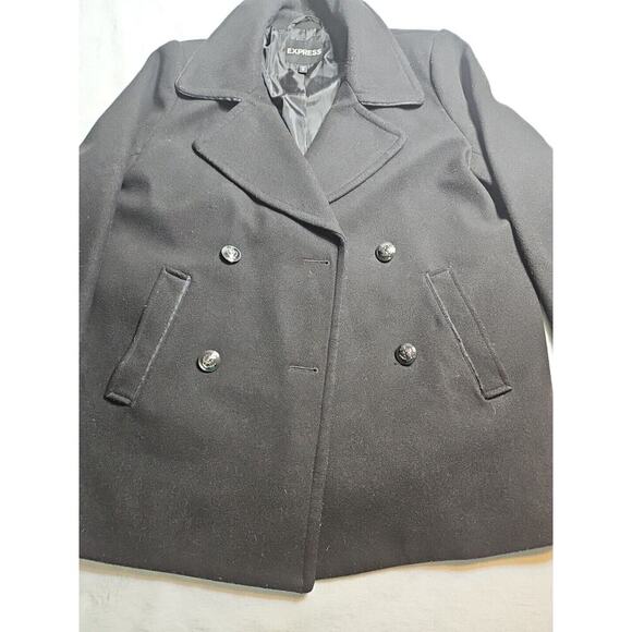 Express Coat Womens Small Pea Coat Wool Blend Double Breasted Black Outerwear - Picture 3 of 10